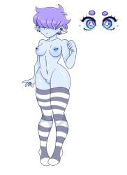 1girls alien_girl almost_naked blue_skin breasts hidden_eyes medium_breasts mxntylewds original_character pierced_nipples pussy stockings tomo_(mxntylewds)