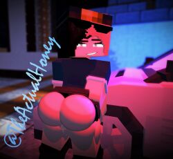 1boy big_ass big_breasts big_butt black_and_blonde_hair cop_outfit female honey_(tah) looking_at_viewer looking_back mine-imator minecraft police_uniform policewoman theactualhoney