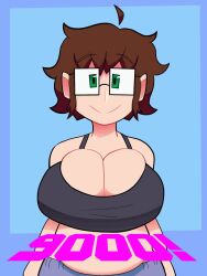 1girls animated blue_background bouncing_breasts breasts brown_hair cleavage cyyfapse cyynapse ellie_(paladin) female female_focus female_only glasses green_eyes hourglass_figure huge_breasts large_breasts mp4 no_sound solo solo_female tagme video