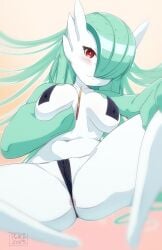 :3 absurdres alternate_hair_length alternate_hairstyle anus anus_peek artist_name black_panties blurry blush breasts cameltoe closed_mouth collarbone colored_skin commentary covered_nipples dated depth_of_field english_commentary female gardevoir generation_3_pokemon grabbing_own_breast gradient_background green_hair green_skin hair_over_one_eye hand_on_own_knee happy highres humanoid knee_up leaning_back long_hair looking_at_viewer medium_breasts mixed-language_commentary multicolored_skin navel one_eye_covered orange_background outline panties partially_visible_vulva pasties peach-cup peachcupp pokémon_(species) pokemon pokemon_(species) red_eyes signature simple_background sitting smile solo split_mouth spread_legs stomach string_panties thick_thighs thighs topless two-tone_skin underwear very_long_hair white_outline