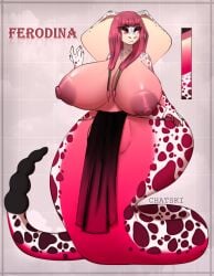 abstract_background anthro apode ass big_breasts big_butt big_nipples bottomwear breasts chatski clothing draconcopode female genitals hair hi_res huge_breasts legless loincloth long_hair markings naga nipples non-human_areolae pink_eyes pit_viper plump_labia pussy rattlesnake red_body red_hair red_skin reptile scalie serpentine snake solo spots spotted_body spotted_markings spotted_skin spotted_tail tail tail_markings thick_tail wide_hips