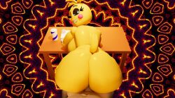 1boy 1girls 3d 3d_(artwork) ass five_nights_at_freddy's five_nights_at_freddy's_2 hypermega looking_at_viewer lovetaste_chica table_sex toy_chica_(fnaf) toy_chica_(love_taste)