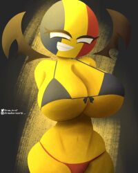 1girls big_breasts bikini black_background countryhumans countryhumans_girl female female_only instagram_username national_personification no_pupils romania_(countryhumans) simple_background straw_brry1 twitter_username vampire vampire_wings white_eyes wings yellow_body yellow_skin