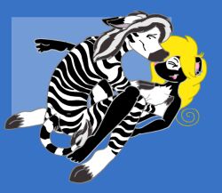 blonde_hair equid equine female hair jeremy_(tabbiewolf) male male/female mammal mephitid obscured_sex skunk tabbiewolf thoe_(tabbiewolf) zebra