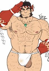 41raco ball_out balls bara black_hair bulge closed_eyes facial_hair fundoshi fundoshi_only male male_only muscles muscular nejiri_hachimaki penis salute solo solo_male tajikarao_(tokyo_afterschool_summoners) tokyo_afterschool_summoners