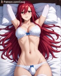 1futa ai_generated armpits bulge bulge_through_clothing cougwe erza_scarlet fairy_tail flaccid flaccid_penis futa_only futa_sans_pussy futanari huge_cock red_hair stable_diffusion