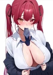 animated blush bouncing_breasts breasts cleavage english_commentary female flawares2d heterochromia holika_baby hololive houshou_marine large_breasts live2d long_hair looking_at_viewer red_hair solo spine_(medium) sweat tagme twintails video virtual_youtuber