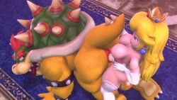 1boy 1futa 3d anal anal_sex blonde_hair bowser breasts doggy_style futa_on_male futanari interspecies koopa male male/futa mario_(series) nintendo nipples open_mouth penis princess_peach reptile sex shell spiked_shell theboobedone