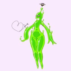 1girl alien alien_girl alien_humanoid ben_10 ben_10_omniverse biperadis chaquetrix female female_focus female_only goop_(ben_10) green_body pink_eyes polymorph_(ben_10) sketch slime slime_girl thick_thighs