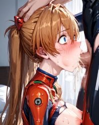 1boy asuka_langley asuka_langley_sohryu blue_eyes blush bodysuit breasts brown_hair clothing erection fellatio female female irrumatio long_hair male medium_breasts neon_genesis_evangelion nipples oral orange_hair overflow penis pilot_suit plugsuit red_bodysuit semen semen_in_mouth sex solo_focus straight sweat tears tied_hair torn_clothes twintails wide-eyed