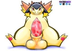 2024_pokemon_teraleak balls bodily_fluids feral generation_2_pokemon genitals hi_res knot kobywick male male_only nintendo penis pokemon pokemon_(species) solo sweat typhlosion