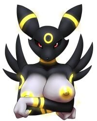 2023 4:5 alpha_channel anthro areola baemon bandai_namco big_breasts black_body breasts canid canine digimon digimon_(species) eeveelution female furball generation_2_pokemon hi_res hybrid looking_at_viewer mammal nintendo nipples nude pokemon pokemon_(species) renamon smile solo umbreon yellow_areola yellow_nipples