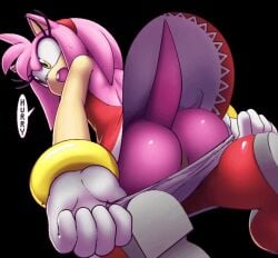 amy_rose animated ass bare_shoulders below_view boots from_behind gif kneeling live2d no_panties panties presenting rockthebull simple_background sonic_(series) sonic_the_hedgehog_(series) sweat