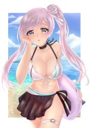 beach big_breasts cleavage d4dj female female_only fully_clothed innertube izumo_saki kougami long_hair revealing_clothes swimsuit