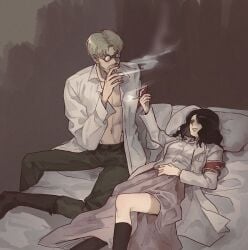 after_sex age_difference attack_on_titan bed clothed glasses marley_military_uniform older_male_younger_female older_man_and_younger_girl pieck_finger shingeki_no_kyojin soldier soldiers straight zeke_jaeger