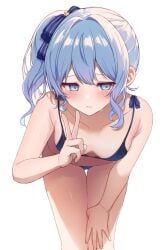 1girls bare_skin bikini blue_hair coha350 female hololive hololive_japan hoshimachi_suisei looking_at_viewer shy small_breasts solo swimsuit tagme virtual_youtuber