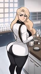 1girls ai_generated amelia_buck ass big big_boobs black_eyes black_pants black_sweater blonde_hair boobs butt coat delicious_ass laboratory only_female round_ass scp_foundation solo tagme tales_from_the_foundation tits white white_skin