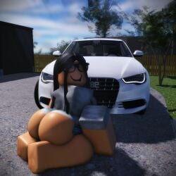 1girls 3d ass big_ass big_breasts big_butt car clothed cute erbe female on_knees outside roblox robloxian self_upload smg32 solo tagme thighs