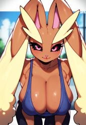 1girls ai_generated bedroom_eyes bent_forward female female_only furry looking_at_viewer lopunny nintendo pokemon pokemon_(species) presenting solo