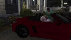 blonde_hair dark-skinned_male from_behind interracial light-skinned_female porsche the_sims_4