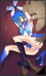 ami_mizuno ass bishoujo_senshi_sailor_moon bondage bound_wrists censored clothing cyborg_hum fat_man female gag human imminent_rape lying male panties penis sailor_mercury scared skirt socks straight stripped tape_gag underwear