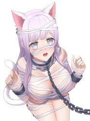 big_breasts bondage bound cat_ears cat_tail catgirl chains collar d4dj female female_only femsub handcuffs heart-shaped_pupils izumo_saki kougami metal_collar nail_polish nude painted_fingernails painted_nails wrapped