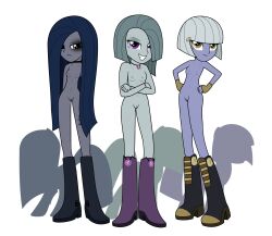 3girls blinkie_pie boots_only completely_nude completely_nude_female creepypasta equestria_girls evil_grin evil_smile frown inkie_pie limestone_(blinkie_pie) long_hair marblestone_(inkie_pie) minkie_pie muffins_(creepypasta) my_little_pony my_little_pony_friendship_is_magic obsidian_(minkie_pie) reitanna-seishin short_hair small_breasts