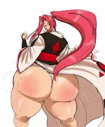 1girls 2023 absurd_res ass baiken bottom_heavy curvy curvy_figure female female_focus fundoshi guilty_gear hips huge_ass huge_thighs loincloth looking_at_viewer one_eye_closed panties ponytail rchammer red_hair scar scar_across_eye simple_background solo solo_female solo_focus thick_thighs thighs voluptuous white_background wide_hips