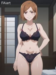 ai_generated brown_hair faiart jujutsu_kaisen kugisaki_nobara lingerie looking_at_viewer short_hair