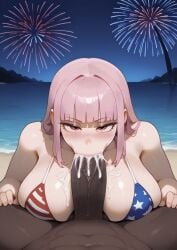 (turboshiggy) 1boy 1boy1girl 1girls ai_generated american_flag_bikini beach bikini bikini_top blowjob blowjob_face cum cum_in_mouth cum_on_breasts cum_on_face dark-skinned_male fireworks hololive hololive_english interracial light-skinned_female long_hair male/female mori_calliope night night_sky pink_eyes pink_hair self_upload virtual_youtuber vtuber