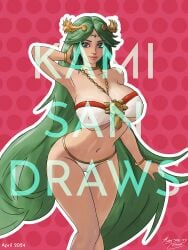 breasts female female_only green_eyes green_hair kamisandraws kid_icarus nintendo palutena solo watermark