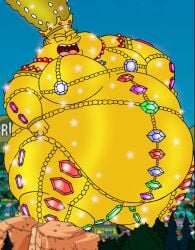 20th_century_fox big_belly giantess gold_(metal) gold_body jewels marge_simpson overweight overweight_female the_simpsons