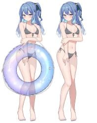 1girls bare_skin bikini blue_hair coha350 female female_focus female_only hololive hololive_japan hoshimachi_suisei inner_tube light-skinned_female looking_at_viewer shy small_breasts solo swimsuit tagme virtual_youtuber