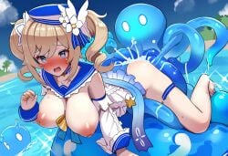 1girls ai_generated barbara_(genshin_impact) barbara_(summertime_sparkle)_(genshin_impact) blush boris_(noborhys)_(style) breasts cum cum_in_pussy cum_inside genshin_impact nipples penetration rape reza3344 ripped_clothing slime slime_(genshin_impact) tentacle tentacle_rape tentacle_sex