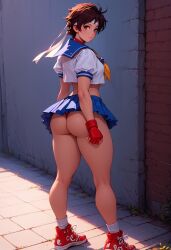 ai_generated ass ass_focus athletic_female fit_female girl sakura_kasugano short_hair short_skirt street_fighter street_fighter_6 t_survivor thick_ass thick_thighs thong_panties true_survivor_95745