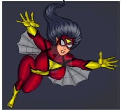 black_hair flying gloves jessica_drew johnnyharadrim large_ass marvel mask red_suit spider-woman superhero_costume superheroine