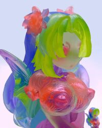 big_breasts big_nipples colorful female flower_in_hair green_skin longhair no_background sea silme