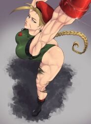 1girls 2024 absurd_res arms_up blonde_hair blue_eyes boots braid cammy_stretch cammy_white capcom female female_only fit fit_female headwear leotard limn044 long_hair looking_at_viewer muscular muscular_female muscular_thighs narrowed_eyes scar scar_on_cheek solo street_fighter stretching viewed_from_above