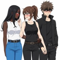 1boy 2girls ai_generated black_girl blush carl_johnson catalina_vialpando claude_speed grand_theft_auto grand_theft_auto:_san_andreas grand_theft_auto_iii jealous jealous_male rule_63 yuri