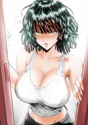 cleavage color colored edit female female fubuki_(one-punch_man) green_hair highres large_breasts mostlybluewyatt solo tank_top