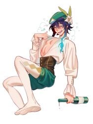 bottle drunk feet genshin_impact horny male solo solo_male suggestive tights venti_(genshin_impact)