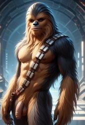 2024 ai_generated alien alien_boy anthro balls ballsack bandolier carnivalecloudmuncher chewbacca flaccid foreskin furry looking_at_viewer male male_only nude penis self_upload solo solo_male standing star_wars tagme wookiee