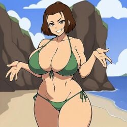 1girls ai_generated avatar_legends avatar_the_last_airbender bikini child_bearing_hips earth_kingdom female grin huge_breasts large_breasts smug suki thick_thighs thighs