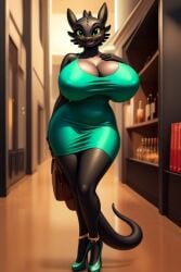 ai_generated alcohol ass black_body breasts dracovik dragon dreamworks enormous_ass enormous_breasts frosting.ai furry green_dress green_eyes high_heels how_to_train_your_dragon huge_ass huge_breasts hyper_breasts legs long_legs rule_63 scalie tagme tight_clothing toothless wide_hips wine