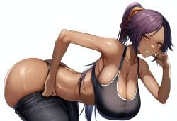 1girls ai_generated bending_forward bending_over bent_over big_ass big_breasts big_butt bleach bleach:_the_thousand-year_blood_war blush blushing_female blushing_profusely bubble_ass bubble_butt cleavage deep_cleavage dripping exercise exercise_clothing female female_only from_side g-string gym gym_clothes gym_uniform huge_ass huge_breasts large_breasts looking_at_viewer massive_breasts narrow_waist panties revealing_clothes self_upload shihouin_yoruichi solo sweatdrop sweating sweaty sweaty_body sweaty_breasts sweaty_butt tank_top thick_thighs tight_clothing tight_pants wide_hips working_out yeetyboi5000