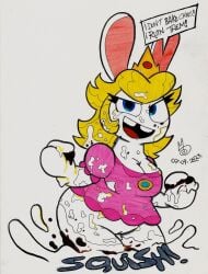 anthro anthro_only ass big_ass bottomless cake cake_sitting clothed clothing crossover dessert dialogue female food food_fetish food_play frosting_on_butt furry furry_only genitals hi_res inked mario_(series) mario_+_rabbids mario_plus_rabbids_kingdom_battle messy nintendo onomatopoeia open_mouth pussy rabbid rabbid_peach raving_rabbids rayman_(series) sebaku slightly_chubby slightly_chubby_female solo sound_effects speech_bubble teeth text tooth_gap traditional_media_(artwork) ubisoft wam