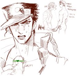 2boys cum cum_on_face gay gunbam jojo's_bizarre_adventure jotaro_kujo male male/male male_only noriaki_kakyoin penis stardust_crusaders yaoi