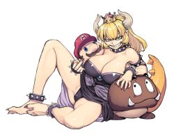 ..l., 1girls bowsette female flipping_the_bird full_color goomba hamada_yoshikazu mario mario_(series) new_super_mario_bros._u_deluxe panties sadistic_girl sadistic_smile sharp_teeth skirt_up super_mario_bros. tagme white_background