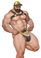 1boy 2022 balls bara bara_tits barazoku beard big_balls big_bulge big_penis bulge bulge_through_clothing facial_hair gay hairy hairy_chest huge_bulge jockstrap looking_at_viewer male male_focus male_nipples male_only male_pubic_hair manly muscular_male nessfwkain nipples penis penis_outline solo solo_male underwear yaoi