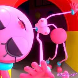 2023 3d 3d_(artwork) areola babymoonart big_breasts blender blowing_kiss breasts closed_eyes female female_only green_eyes hi_res highres kissing kissing_viewer large_breasts mommy_long_legs nipples pink_body pink_hair pink_skin poppy_playtime pov_kiss